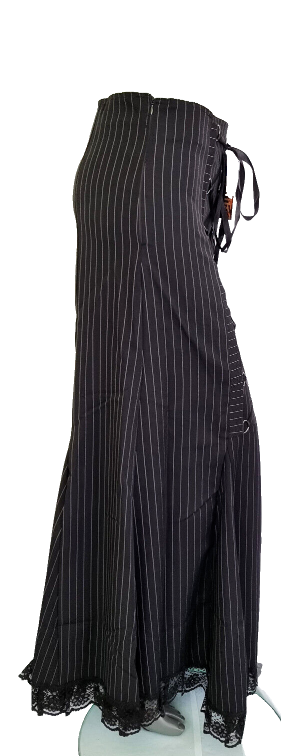 Maxirock rote Nadelstreifen Corsagenschnürung Gothic Witch Punk Larp Gr.34-38