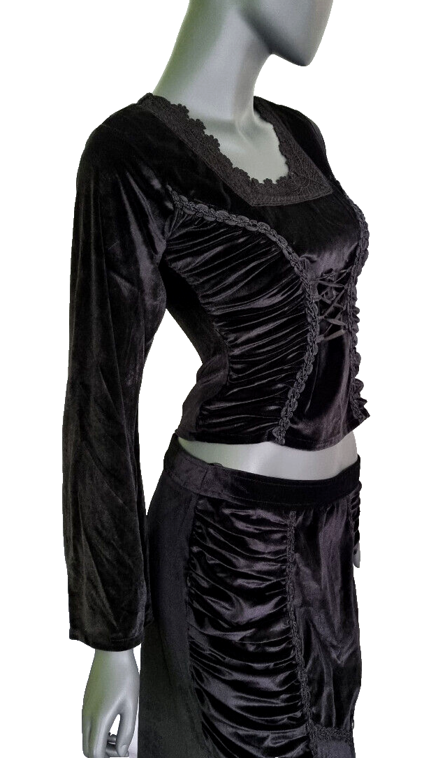 Bäres Samtshirt langarm Corsagenlook Raffung Gothic Viktorian schwarz Gr.36/38