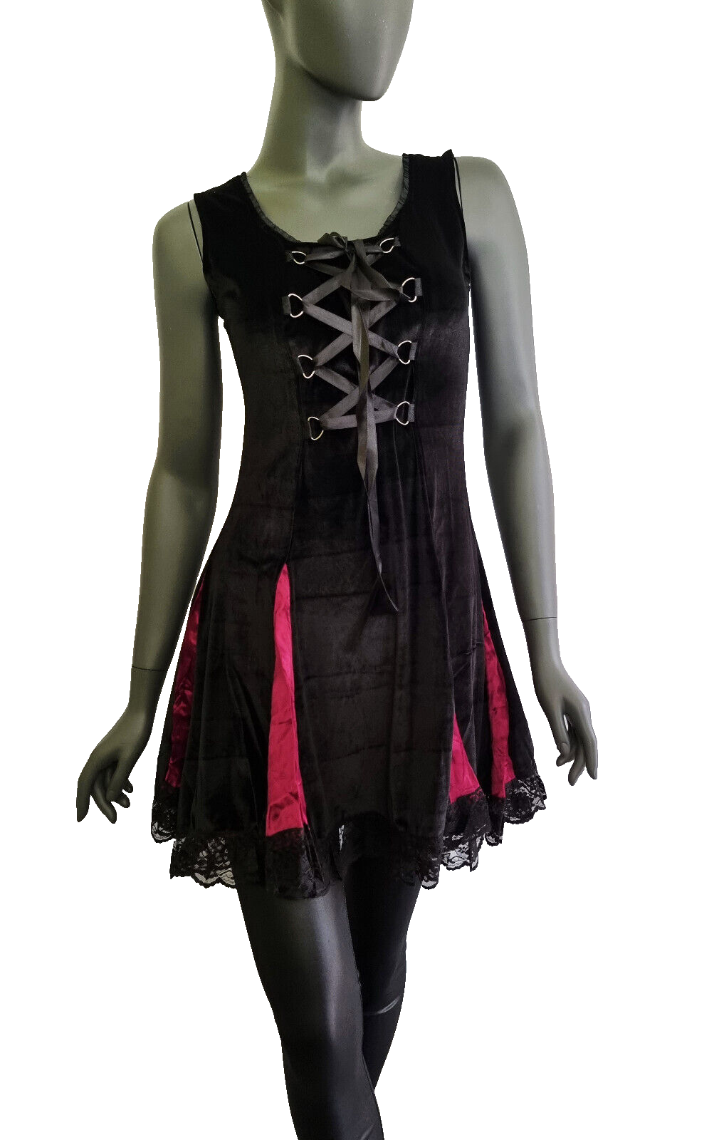 Samtkleid Corsagenlook Gothic Punk Schnürung Medieval schwarz Gr.38/40