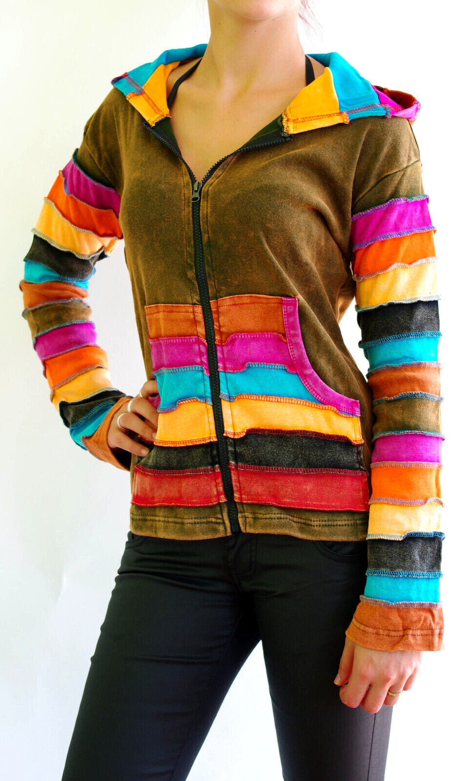 Gugel Patchwork Jacke Nepal Goa Ethno Gr.36-42