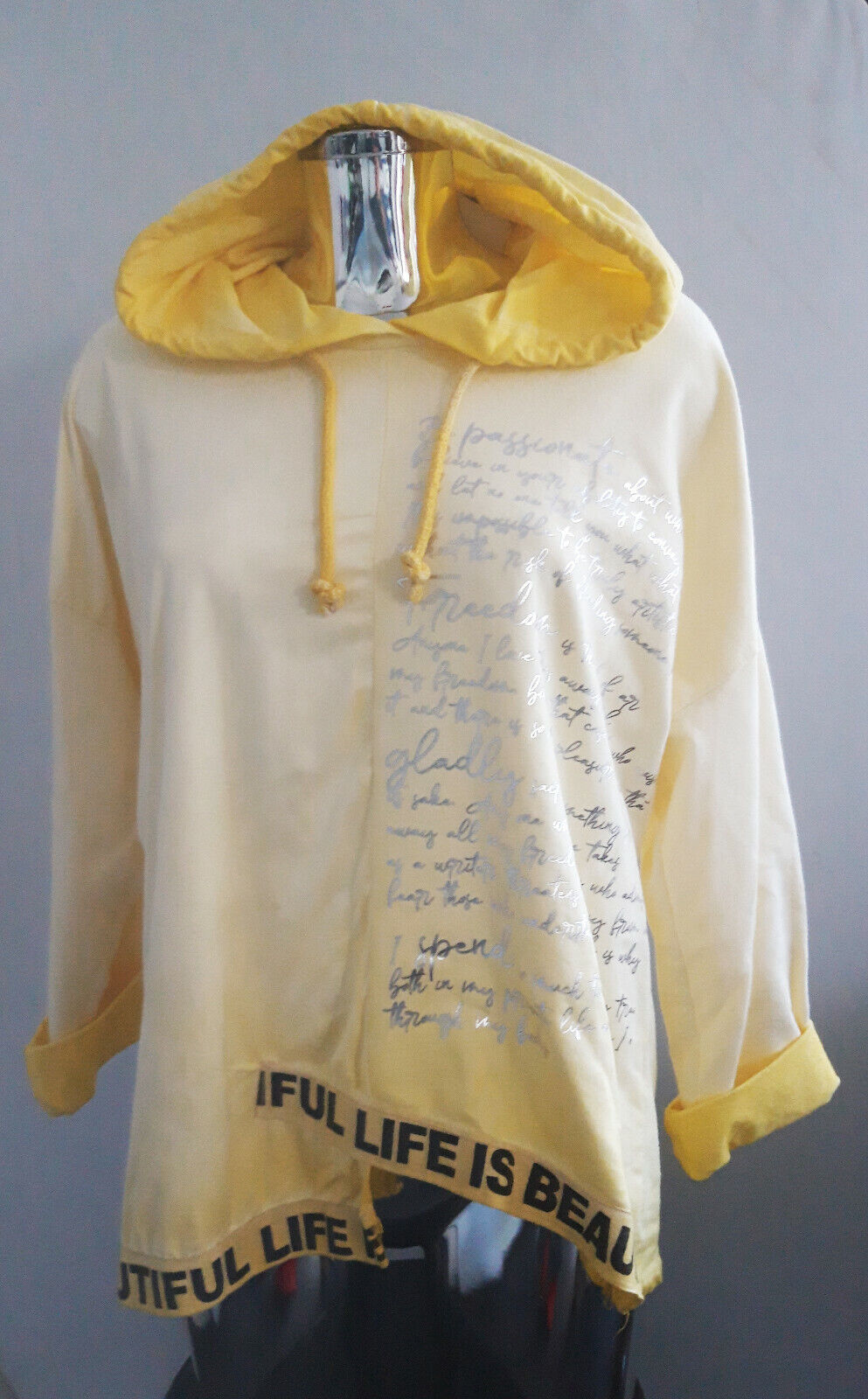 Luna Italy Oversize Shirt asymetrisch Gr.36-40 sonnengelb Silverprint