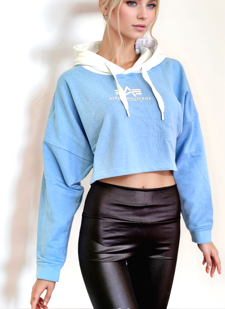 Alpha Industries short Hoodie hellblau weiss oversized fit Gr.XS 34/36