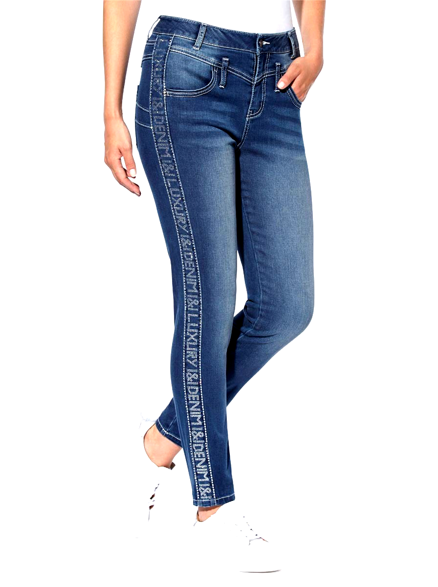 Jeans mit Strass Galonstreifen slim fit Push Up Luxury Style Gr.36,38,40,46