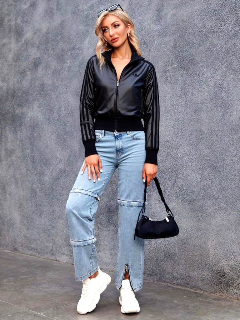 Adidas Originals Firebird Fitted Damen Jacke schwarz glänzend Gr.L/ 40