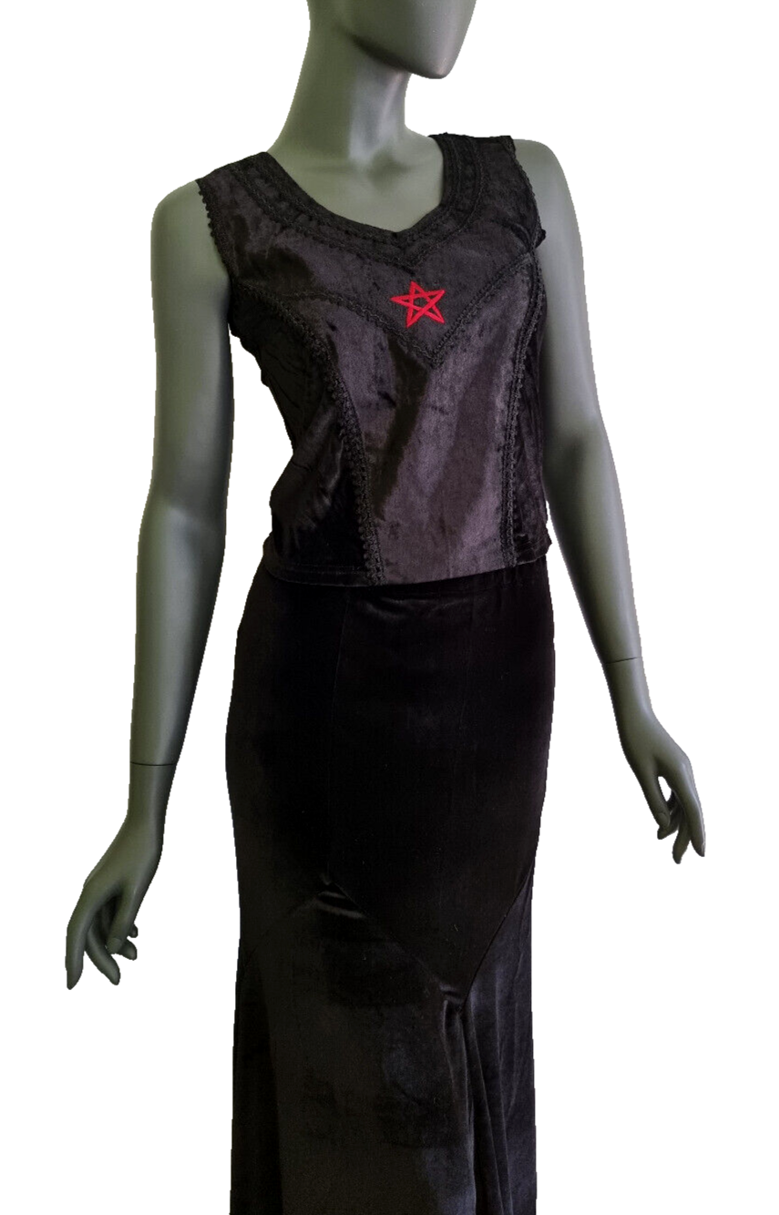 Corsagentop Schnürung Samt Pentagramm Gothic Punk Witch schwarz Gr. 38-40