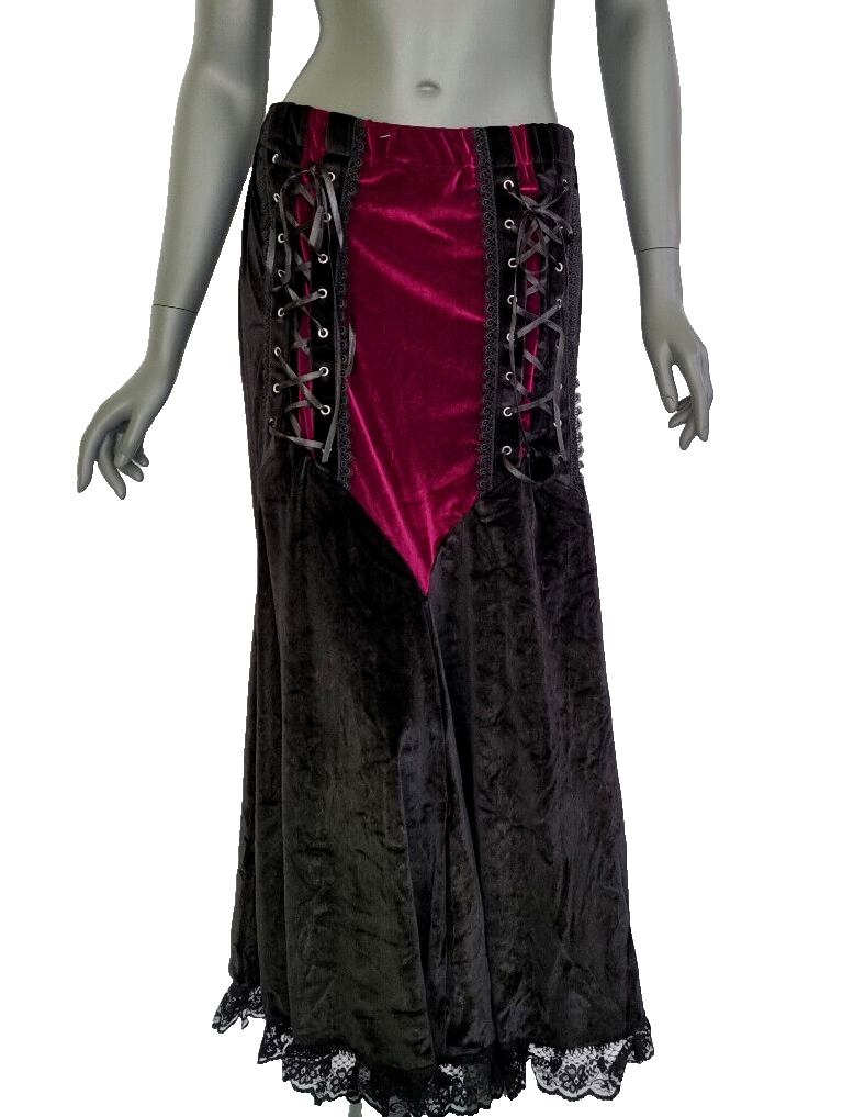 Maxirock Samtrock Corsagenrock Gothic Witch Punk Larp schwarz-grün Gr.34-38