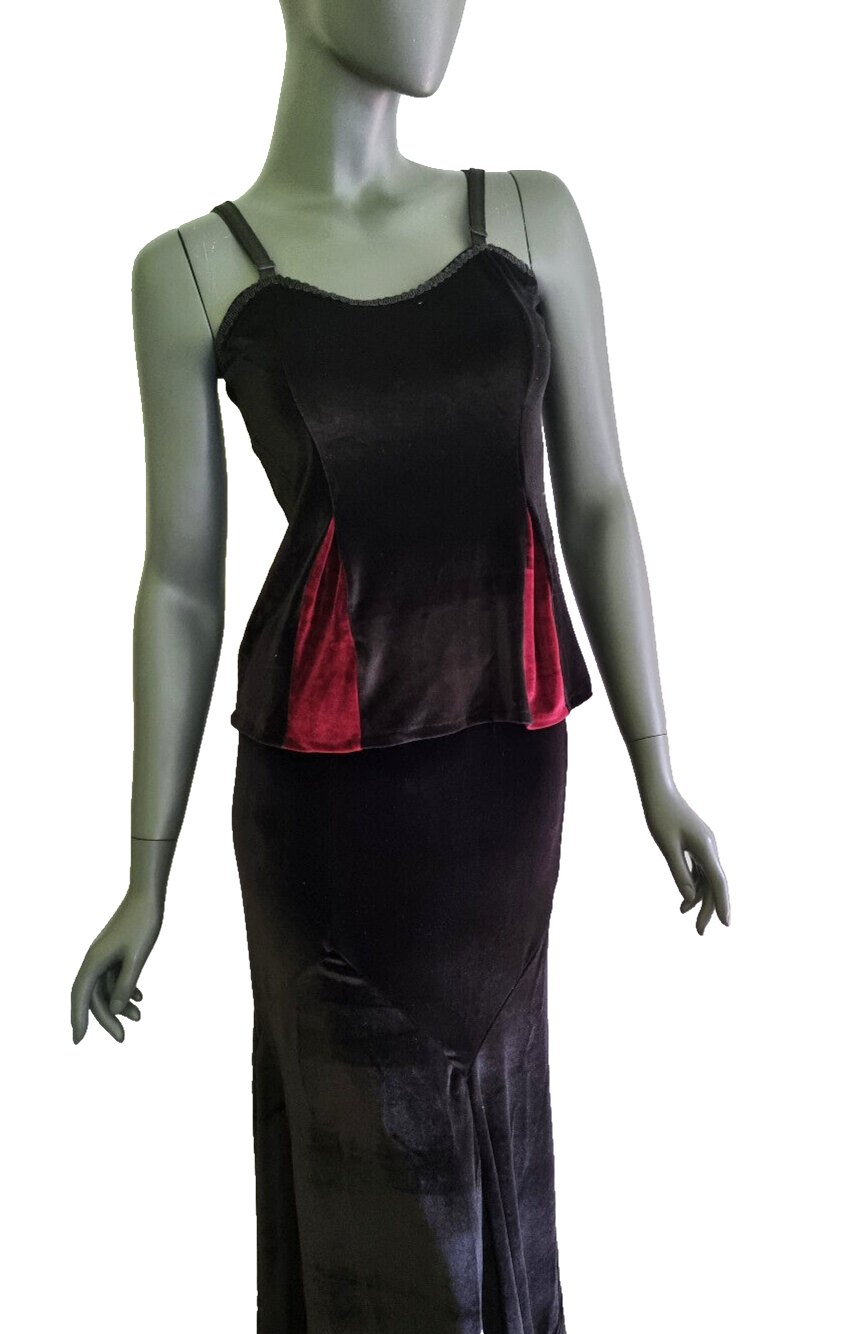 Samttop Gothic Punk Medieval schwarz-rot Untertop Trägertop Gr.34-38