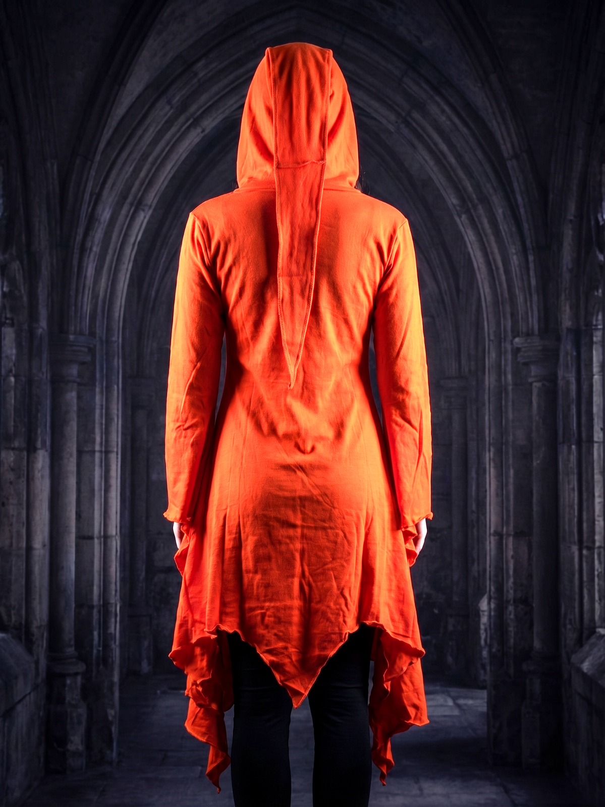 Gugel Zipfelkleid Gothic Ethno Hippie Witch Pixie orange Gr.S/M