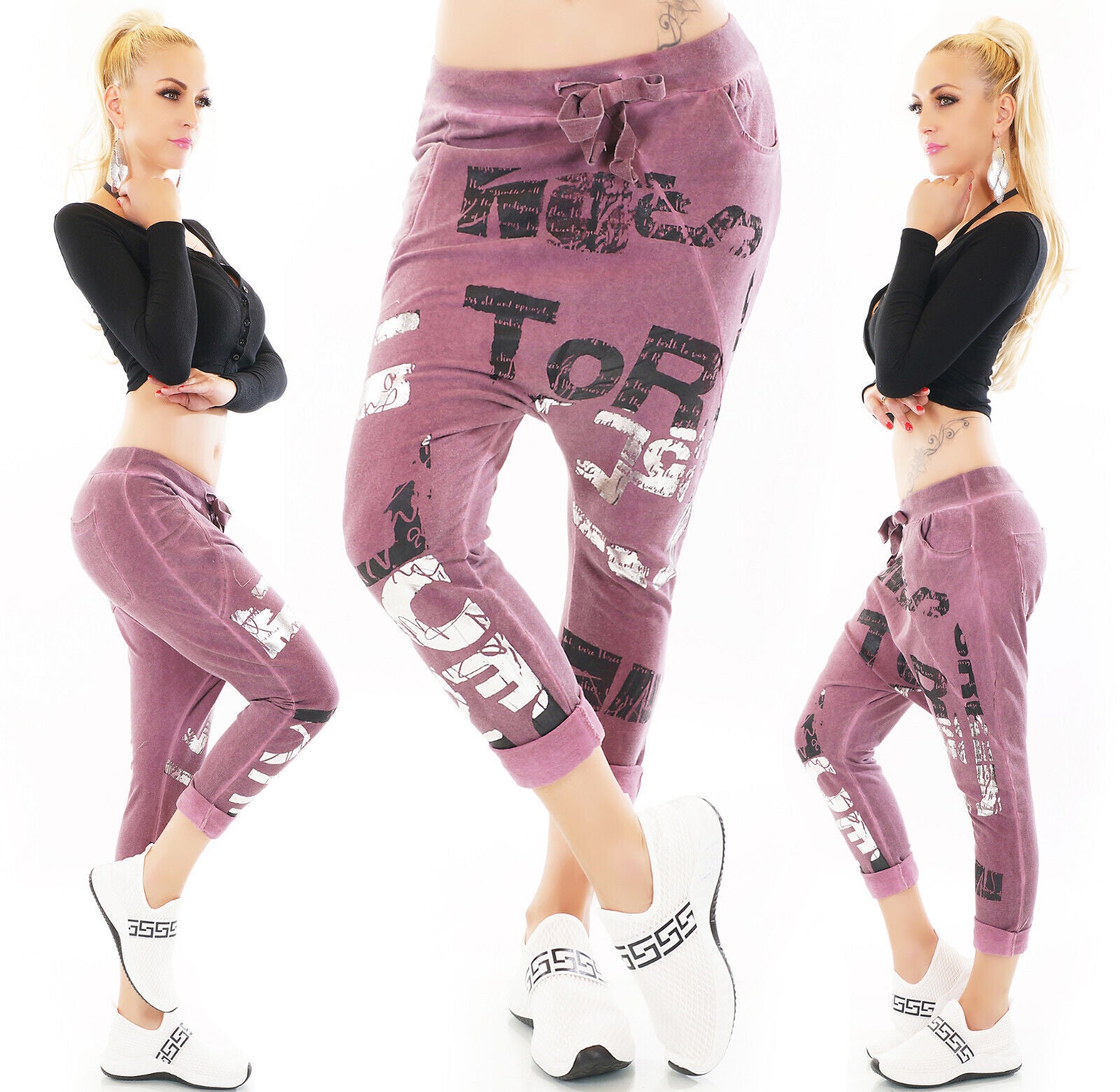 Italy Damen Freizeit Harem JogPants Baggy Boyfriend Print Gr.34/36 kl.38