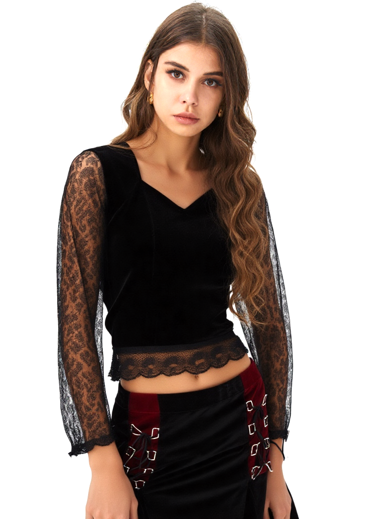 Samtshirt Spitzenärmel Gothic Medieval victorian Larp schwarz Gr. 38/40