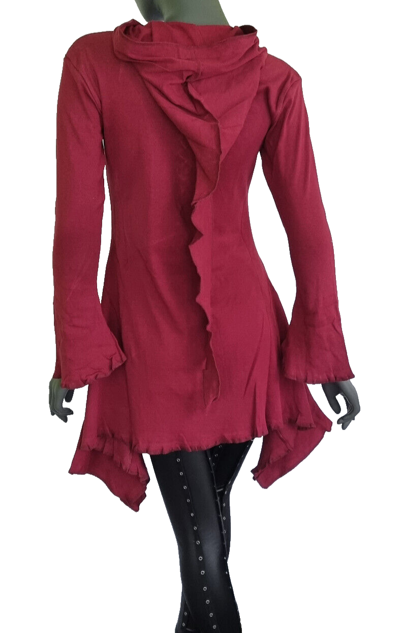 Gugel Shirtjacke Zipfel Goa Gothic Medieval Hippie Pixie Boho bordeaux Gr.34-38