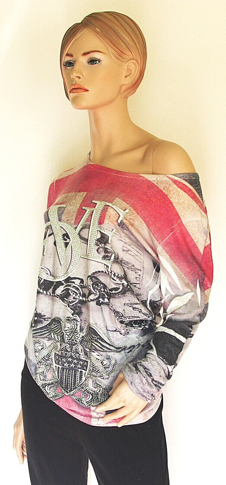 LUNA Italy Union Jack Oversize Vintage Shirt mit Nieten Gr.34-38