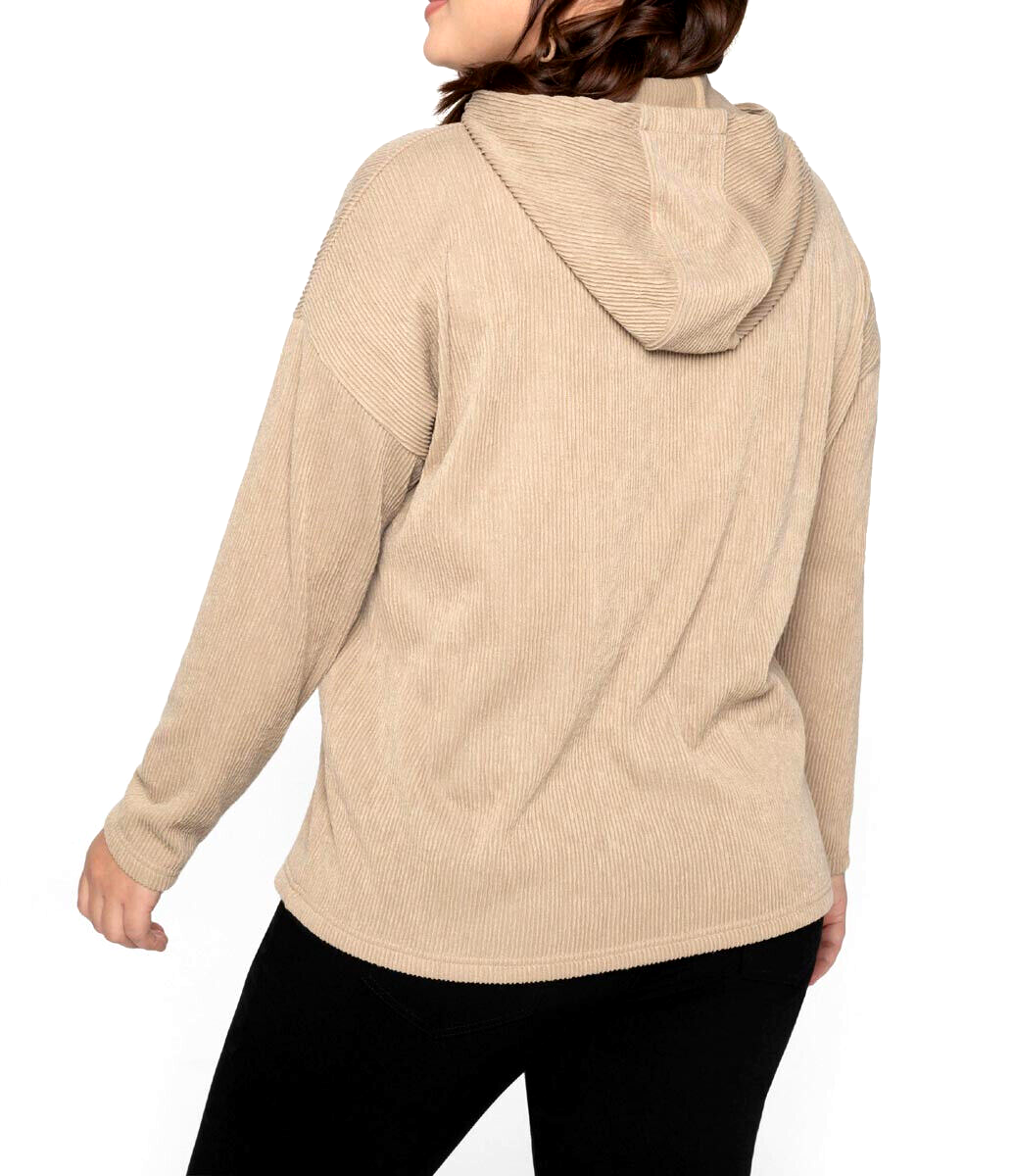 Sheego Longsleeve Struktur Kapuzenshirt Hoodie camel Gr. 52/54