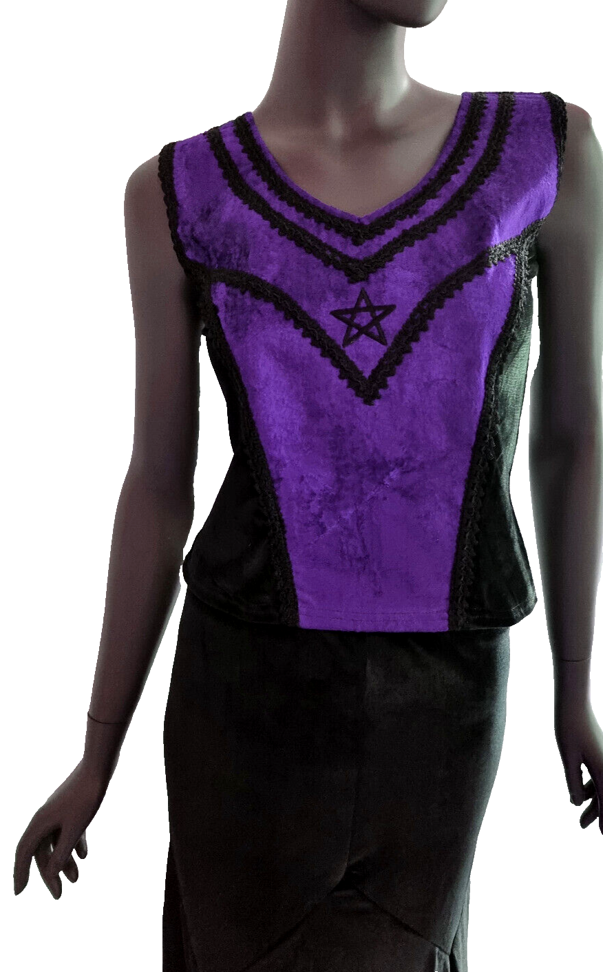 Corsagentop Schnürung Samt Pentagramm Gothic Punk Witch schwarz Gr. 38-40
