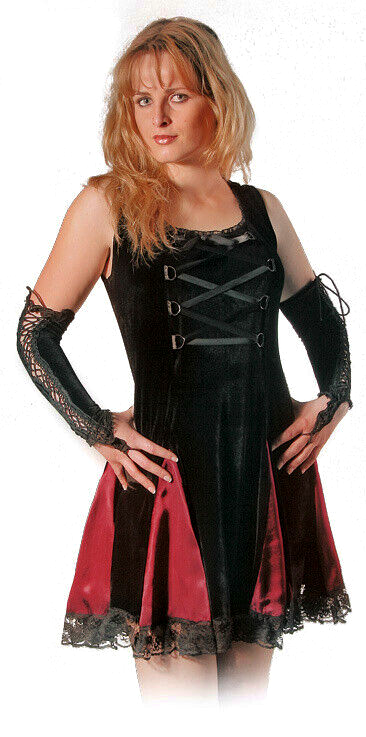 Samtkleid Corsage Gothic Punk Schnürung Medieval schwarz rot Gr.36-40