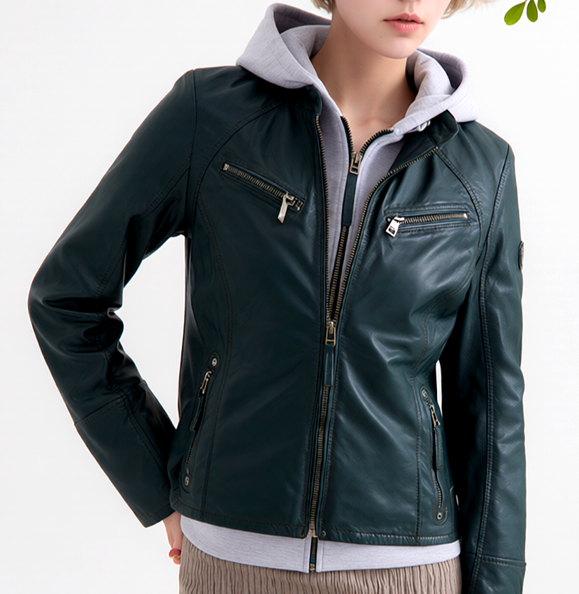 Gipsy Mauritius Lederjacke Sweateinsatz Bikerjacke dunkelgrün Gr. 40 (XXL)