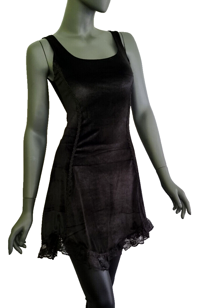 Samtkleid mit Spitze schwarz Gothic Punk Medieval Gr.34/36