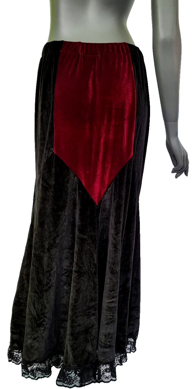 Maxirock Samtrock Corsagenrock Gothic Witch Punk Larp schwarz-rot Gr.34-38
