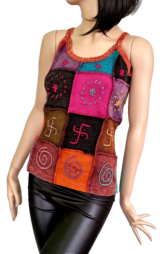 Ethno Patchwork Tops Flower Swastika Symbole Gr.36-40