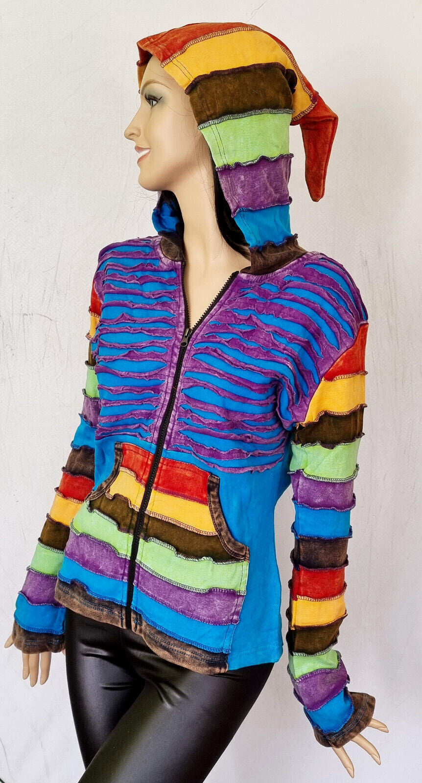 Razor Cut Gugel Patchwork Jacke Nepal Goa Ethno Gr.34-38