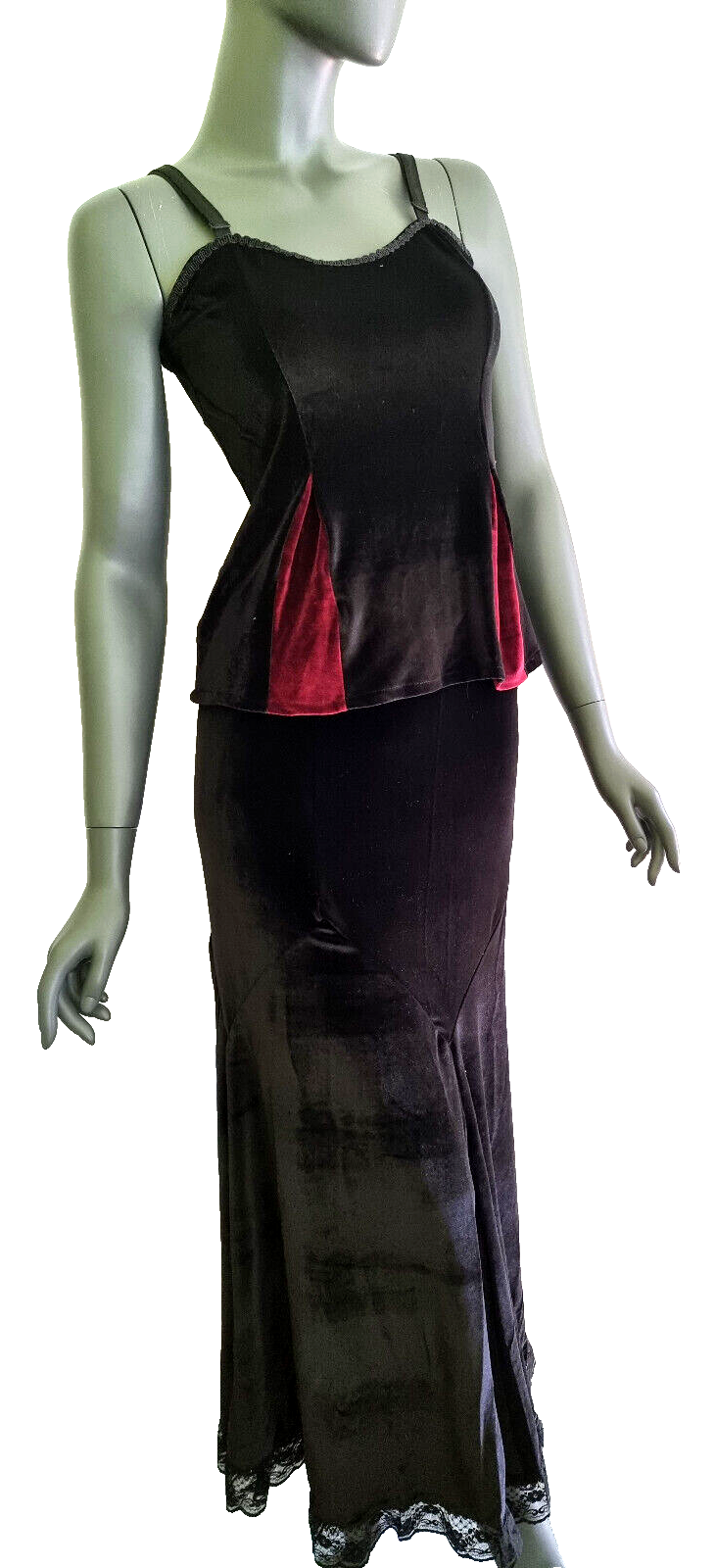 Samttop Gothic Punk Medieval schwarz-rot Trägertop Gr.34-38