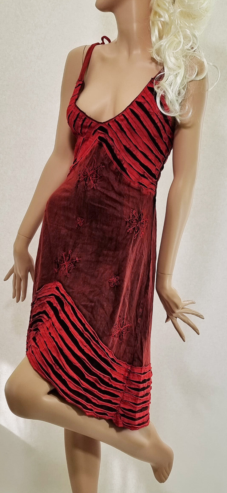 Razor Cut Ethno Kleid handgewebt blau grün rot Hängerkleid Gr.34-38