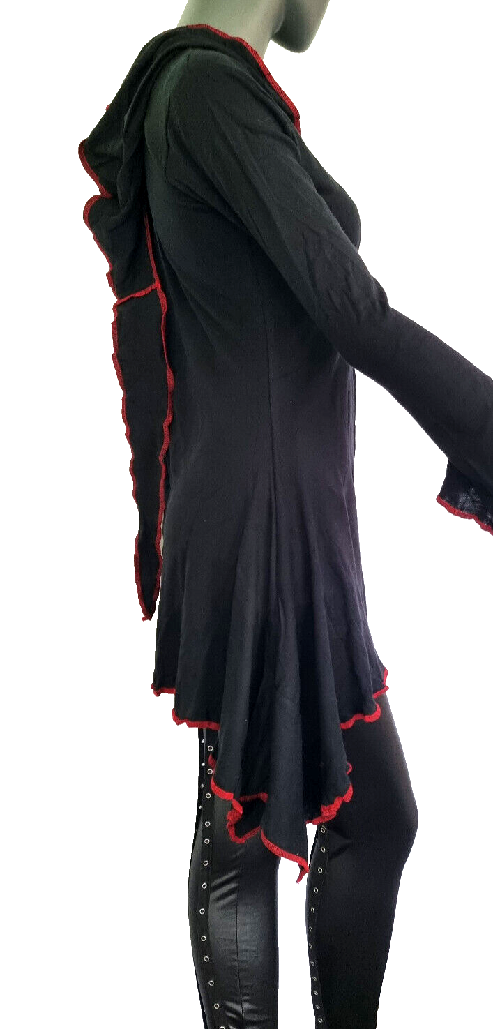 Gugel Zipfelkleid Shirtjacke Goa Ethno Medieval Hippie schwarz-rot Gr.34-38