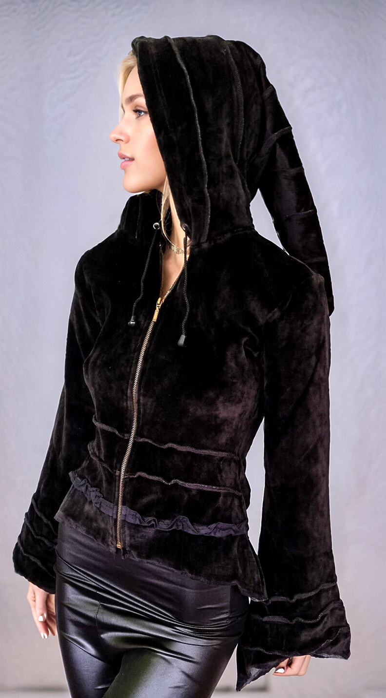 Gugel Zipfeljacke Baumwoll-Samt Goa Ethno Gothic Medieval Hippie Gr.34/36