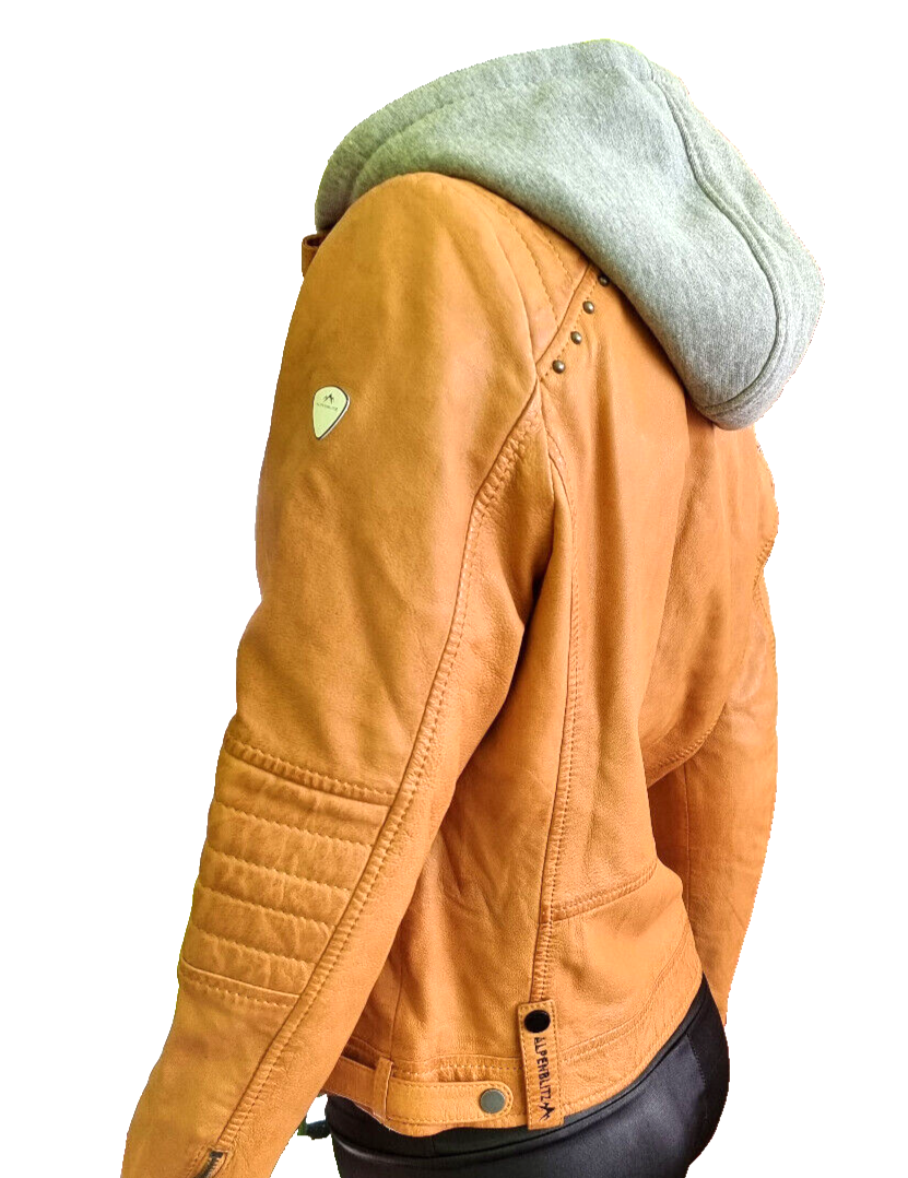 Alpenblitz Lederjacke mit Sweat Hoodie Bikerjacke Lammnappa Echtgrösse 38 (40)