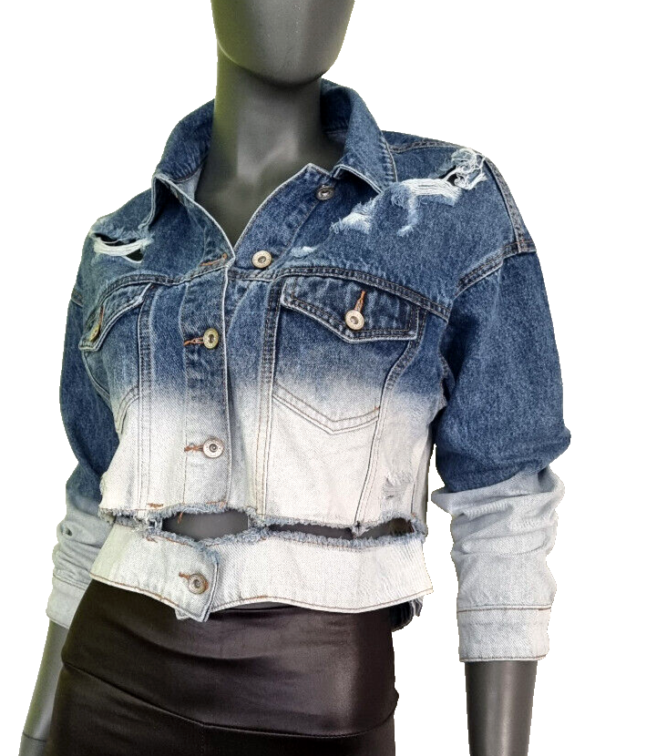 Jeansjacke cropped Boyfriend used destroyed dip dye Gr. 38-40