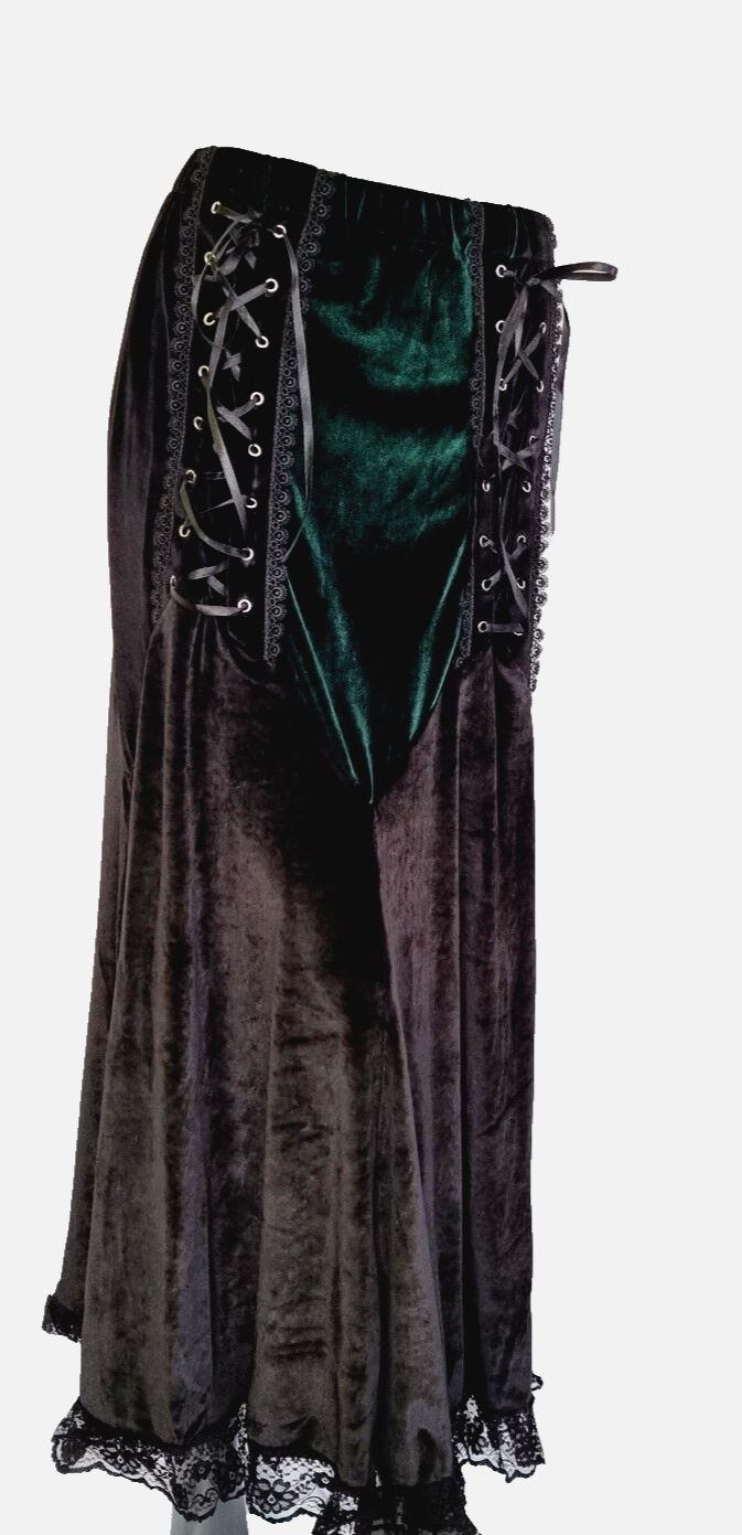 Maxirock Samtrock Corsagenrock Gothic Witch Punk Larp schwarz-grün Gr.34-38