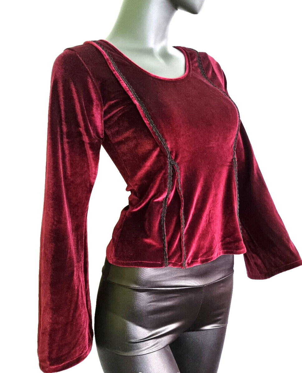 Nicki-Samtshirt Longsleeve Gothic Mittelalter Witch bordeauxrot Gr. 34-38