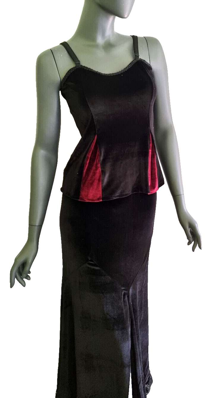 Samttop Gothic Punk Medieval schwarz-rot Trägertop Gr.34-38