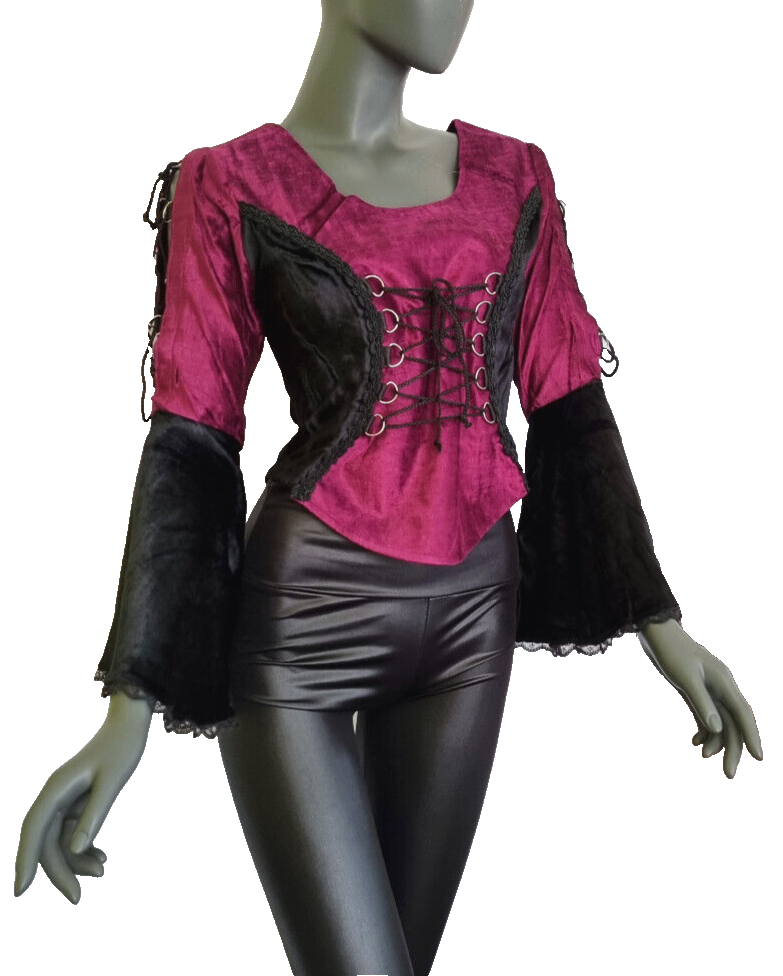 SamtBluse Miederbluse Gothic Larp Witch Medieval schwarz Gr. 34-38