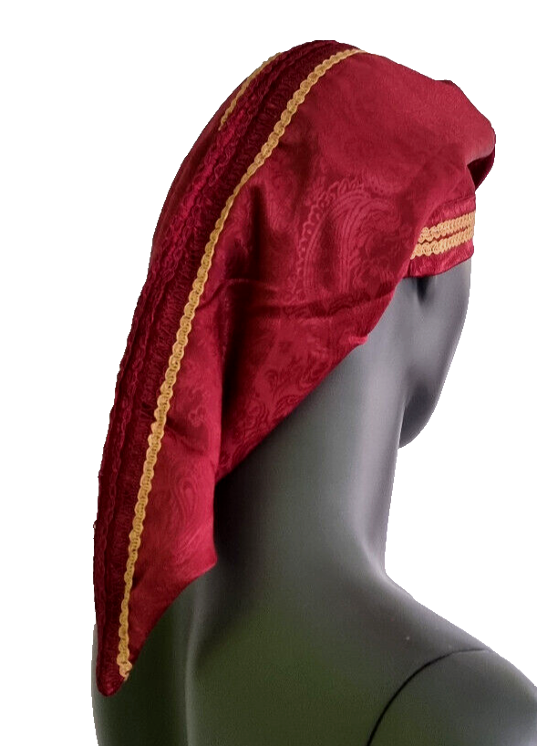 Mittelalter LARP Haube Brokat bordeaux Gugel Zipfelmütze Kinder/Erwachse
