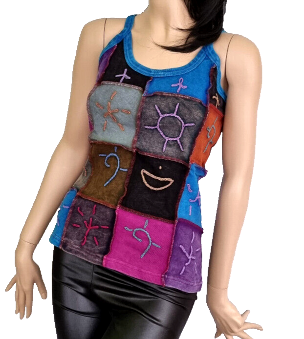 Ethno Patchwork Tops Flower natural Symbols Gr.36/38