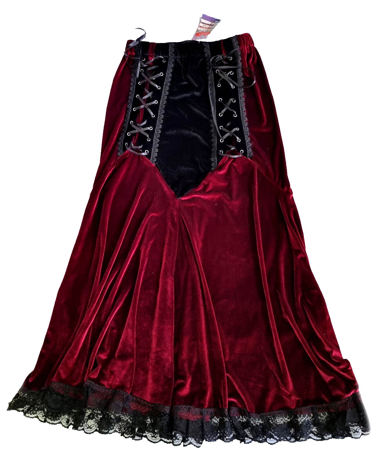 Maxirock Samt Multi-Style Corsagenlook Gothic Witch Country Rot-Schwarz Gr.34-38