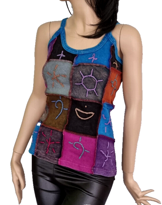 Ethno Patchwork Tops Flower Swastika Symbole Gr.36-40
