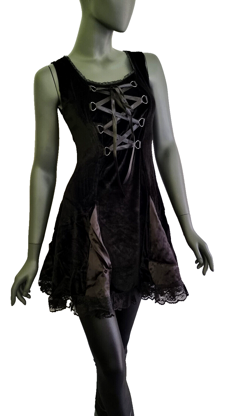 Samtkleid Corsage Gothic Punk Schnürung Medieval schwarz Gr.34-38