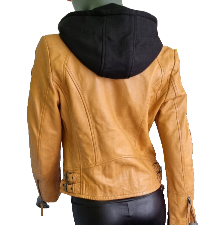 Gipsy Lederjacke mit Sweat Hoodie Bikerjacke karamell Lammnappa Gr. XXL/40-42
