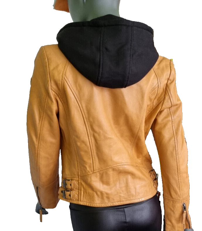 Gipsy Lederjacke mit Sweat Hoodie Bikerjacke karamell Gr. XXL/40-42