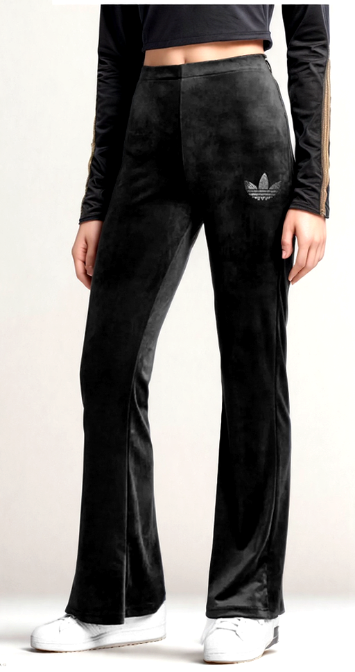 Adidas Originals Flare Pant Velvet Rhinestone Trefoil schwarz Nicki Gr. XL/42/44