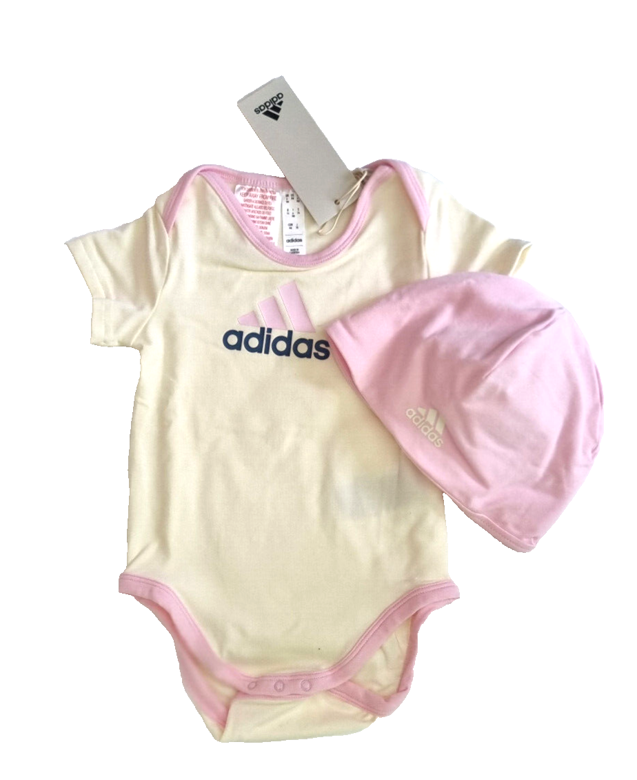 3x Bodys mit Mütze Adidas Sportswear creme rosa Gr.98,104