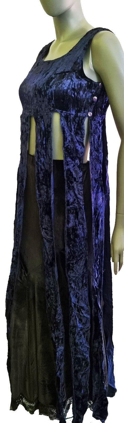 Samt Longtop Zipfel Überkleid blau Pixie Gothic Boho Gr.34-38