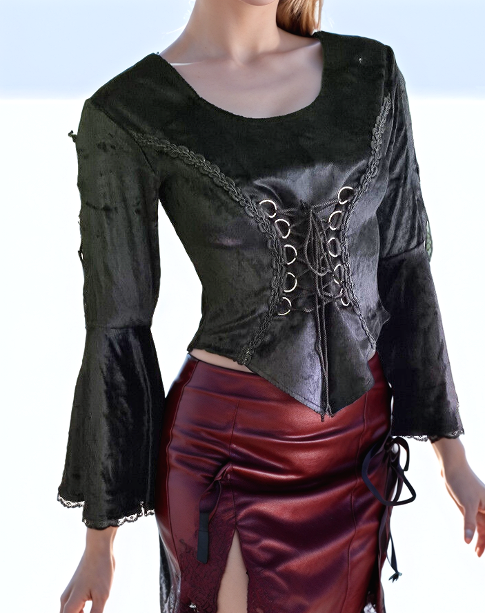 SamtBluse Miederbluse Gothic Larp Witch Medieval schwarz Gr. 36-40