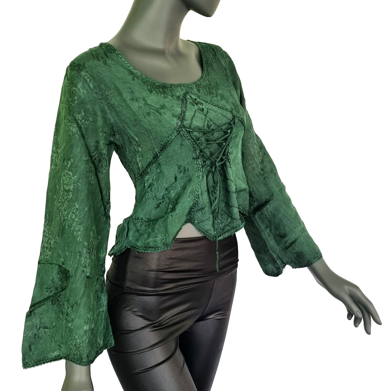 Kurz-Bluse Boho Hippie Ethno olive vintage Gr.34-38 freesize