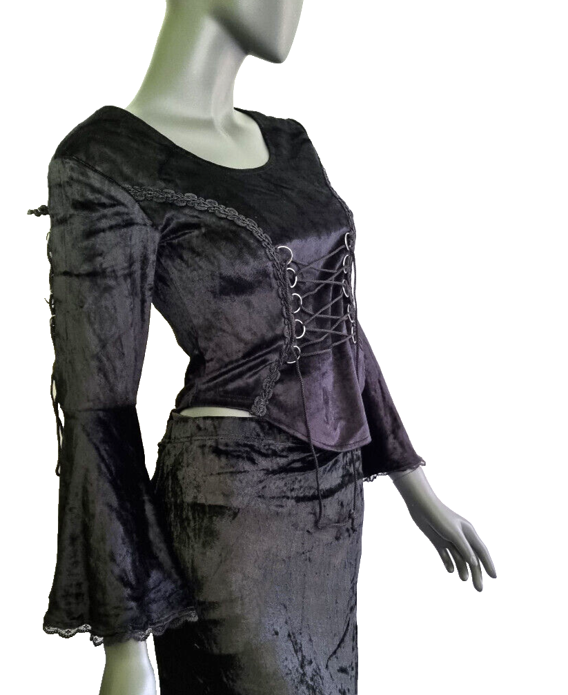 SamtBluse Miederbluse Gothic Larp Witch Medieval schwarz-bordeaux Gr. 36-40