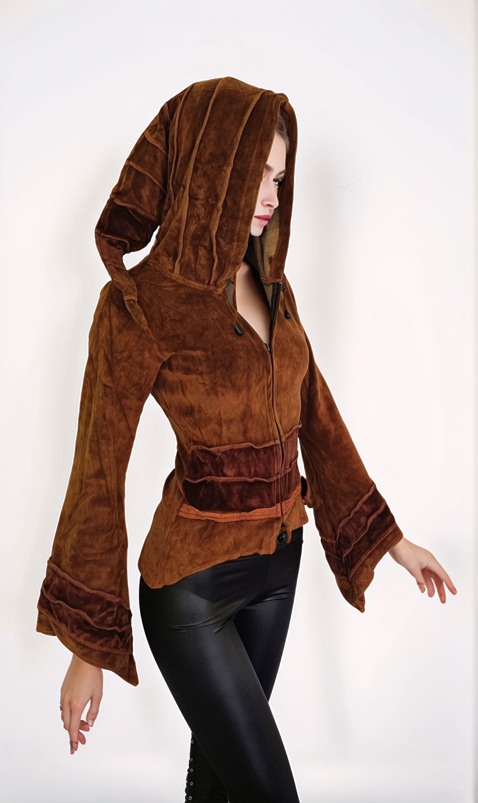 Gugel Zipfeljacke Samt Vintage Look Goa Ethno Gothic Medieval Hippie Gr.34/36