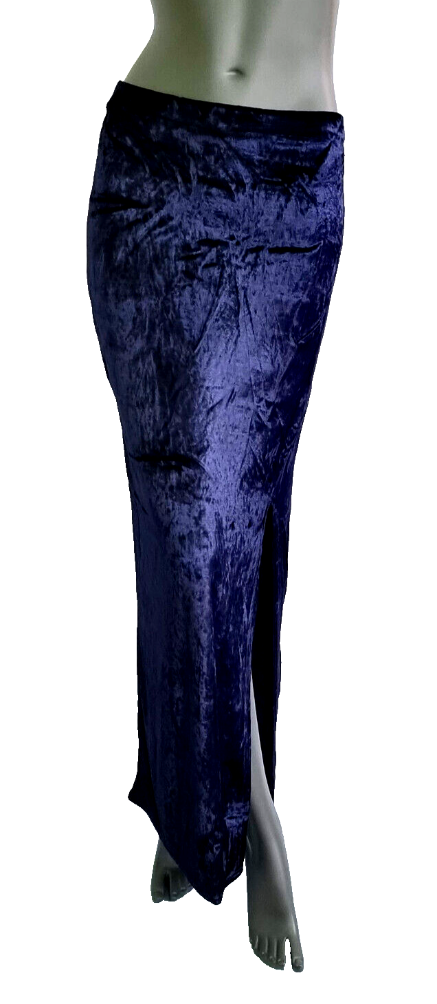 Maxirock Samtrock Schlitz blau Gr.34/36 kl.38