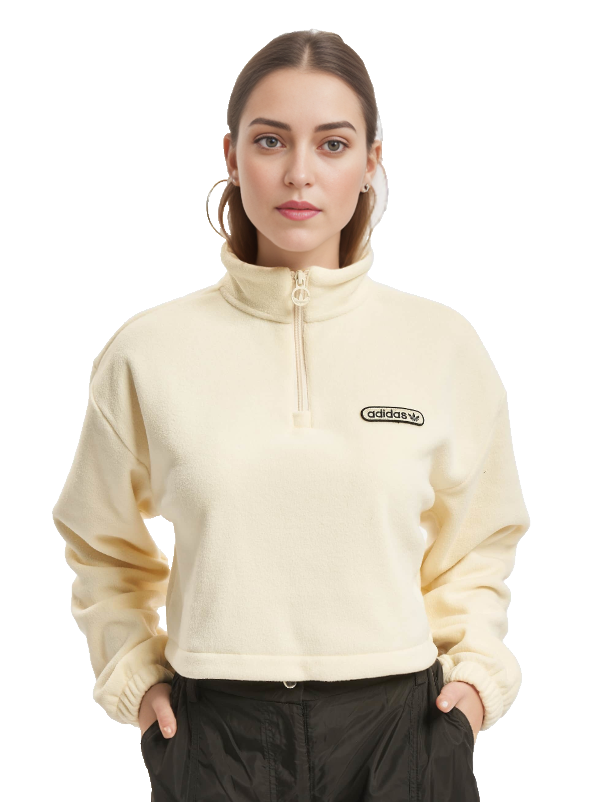 Adidas Sweatshirt Polarfleece Rückenlogo cropped Gr.42/44